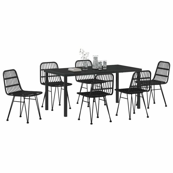 7-teiliges Garten-Essgruppe Schwarz Poly Rattan