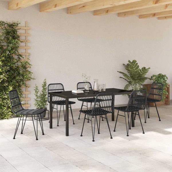 7-teiliges Garten-Essgruppe Schwarz Poly Rattan
