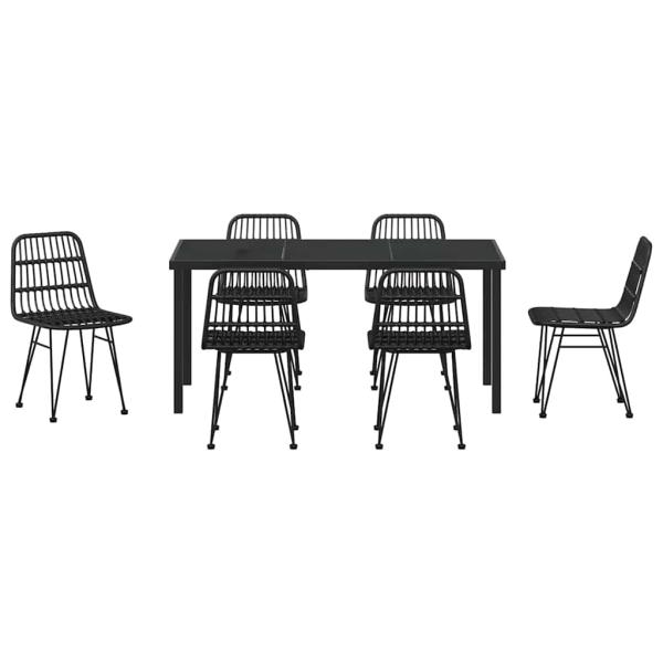 7-teiliges Garten-Essgruppe Schwarz Poly Rattan