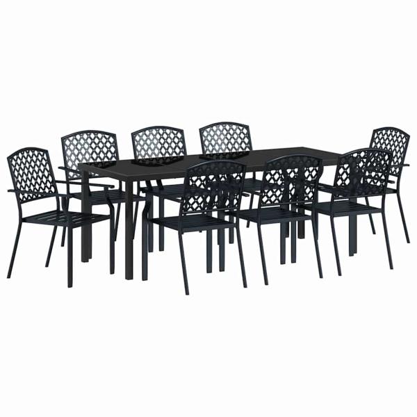 Garten Essgruppe 9 stk. Anthrazit Pulverbeschichteter Stahl