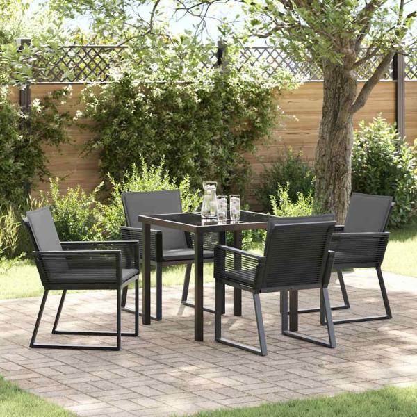 ARDEBO.de - 5-teiliges Garten-Ess-Set mit Kissen Schwarz Poly-Rattan