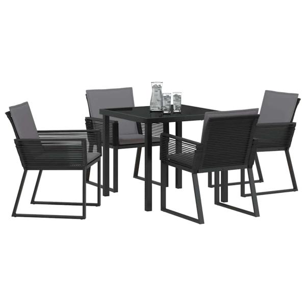 5-teiliges Garten-Ess-Set mit Kissen Schwarz Poly-Rattan