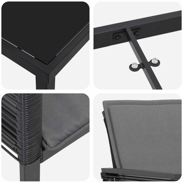 5-teiliges Garten-Ess-Set mit Kissen Schwarz Poly-Rattan