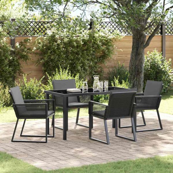 ARDEBO.de - 5-teiliges Garten-Esszimmer-Set mit Kissen Schwarz Poly-Rattan