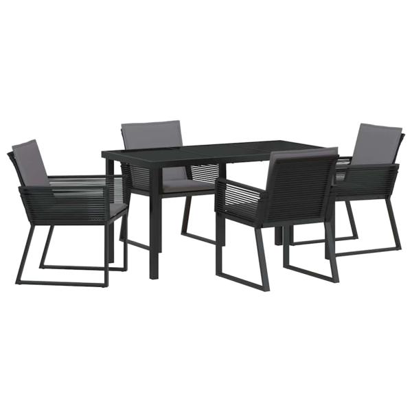 5-teiliges Garten-Esszimmer-Set mit Kissen Schwarz Poly-Rattan