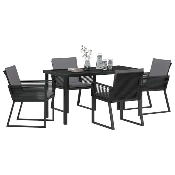 5-teiliges Garten-Esszimmer-Set mit Kissen Schwarz Poly-Rattan