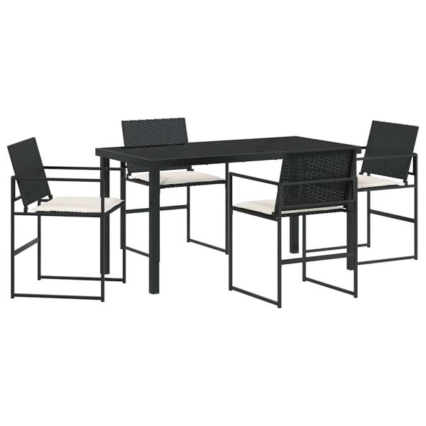 5-teiliges Garten-Ess-Set mit Kissen Schwarz Poly-Rattan