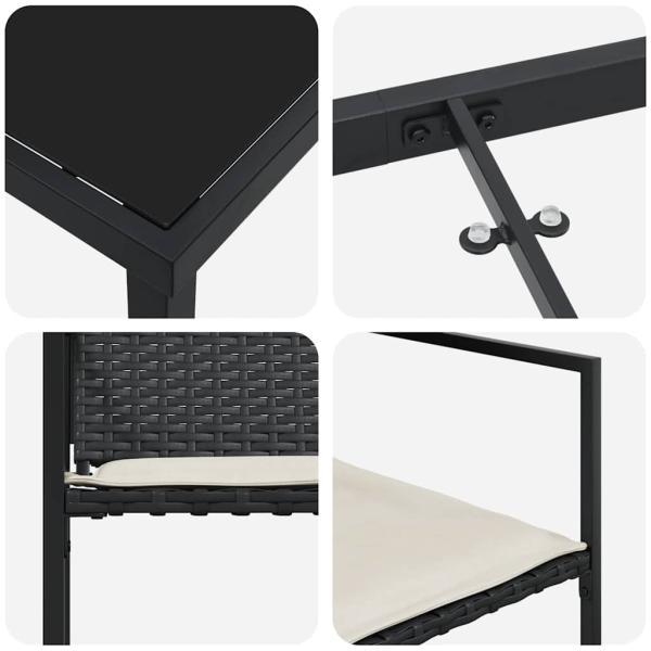 5-teiliges Garten-Ess-Set mit Kissen Schwarz Poly-Rattan