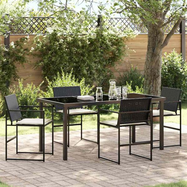 ARDEBO.de - 5-teiliges Garten-Esszimmerset mit Kissen Schwarz Poly-Rattan