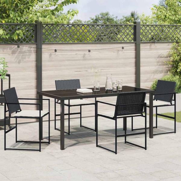 5-teiliges Garten-Esszimmerset mit Kissen Schwarz Poly-Rattan