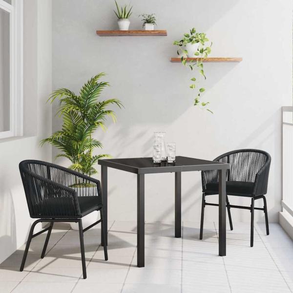 ARDEBO.de - 3-teiliges Garten-Esszimmer Set Schwarz Poly Rattan