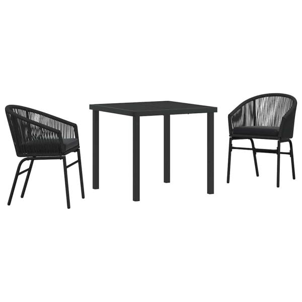 3-teiliges Garten-Esszimmer Set Schwarz Poly Rattan