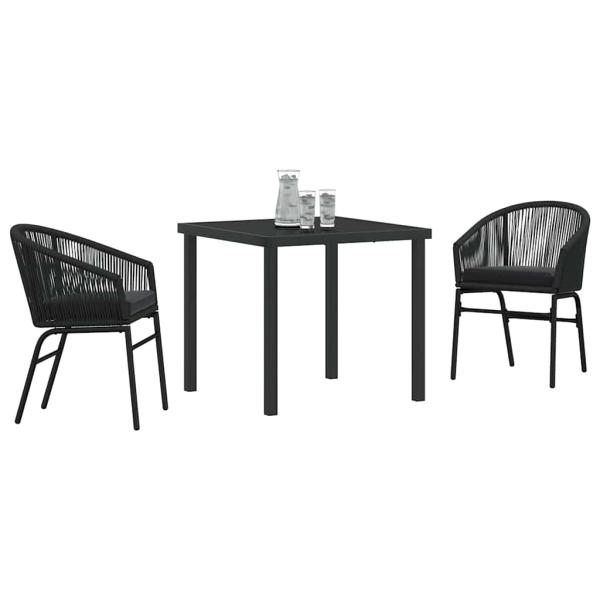 3-teiliges Garten-Esszimmer Set Schwarz Poly Rattan