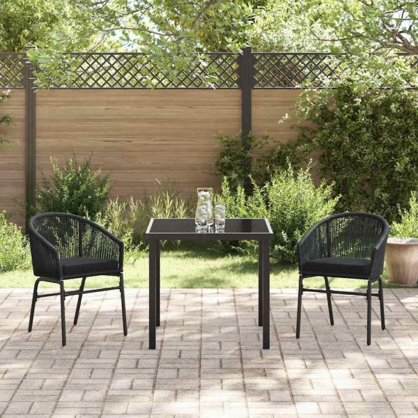 3-teiliges Garten-Esszimmer Set Schwarz Poly Rattan