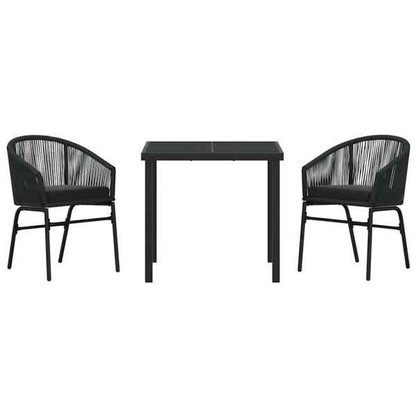 3-teiliges Garten-Esszimmer Set Schwarz Poly Rattan