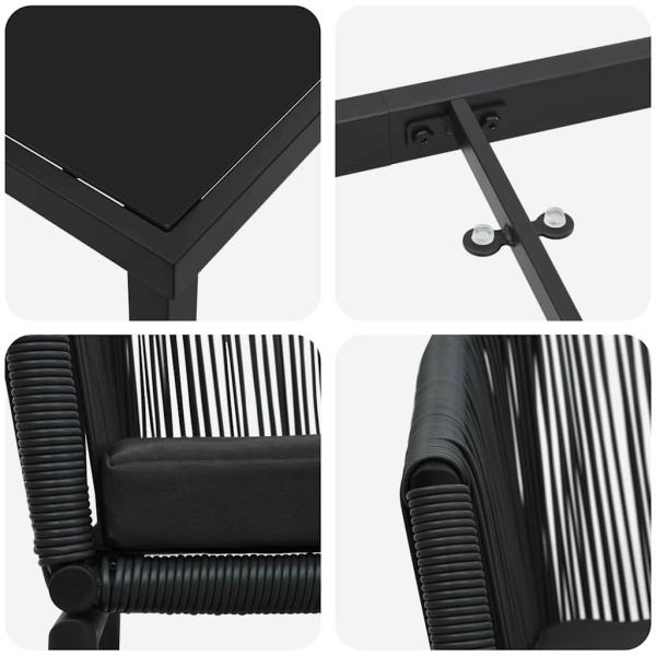 3-teiliges Garten-Esszimmer Set Schwarz Poly Rattan
