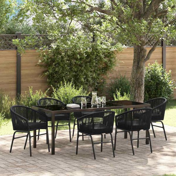 ARDEBO.de - Garten Essgruppe 7 pcs Schwarz Pulverbeschichteter Stahl