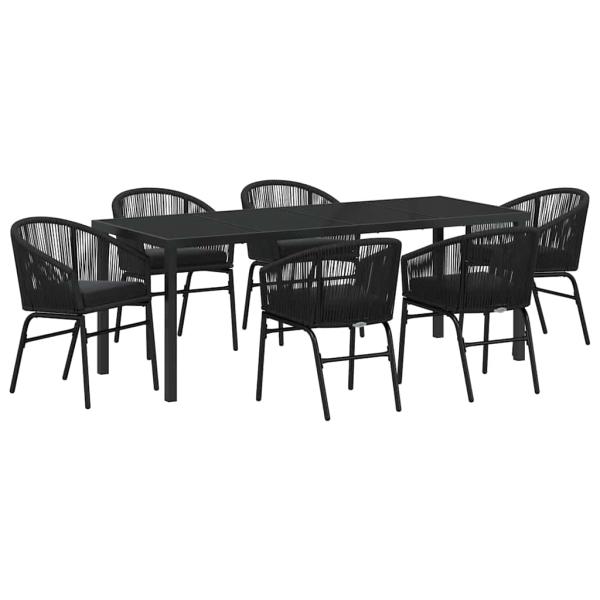 Garten Essgruppe 7 pcs Schwarz Pulverbeschichteter Stahl