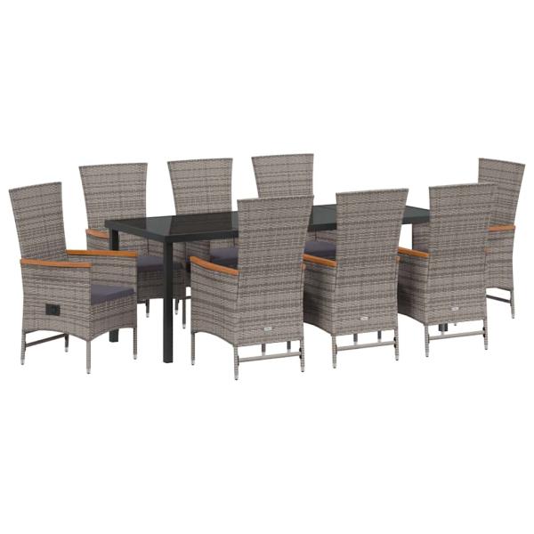 ARDEBO.de - 9-teiliges Gartentisch-Set mit Kissen Grau Poly-Rattan