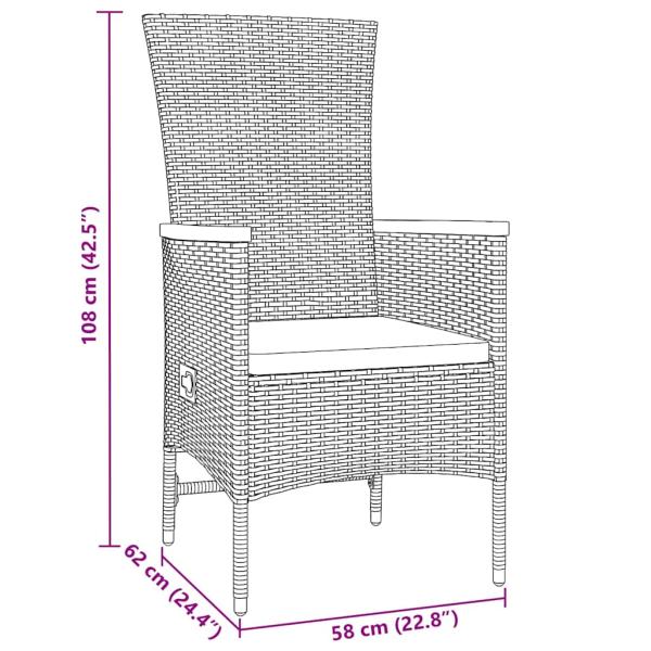 9-teiliges Gartentisch-Set mit Kissen Grau Poly-Rattan