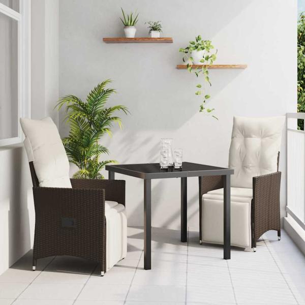 ARDEBO.de - 3-teiliges Garten-Ess-Set mit Kissen Braun Poly-Rattan