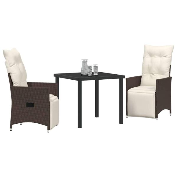 3-teiliges Garten-Ess-Set mit Kissen Braun Poly-Rattan
