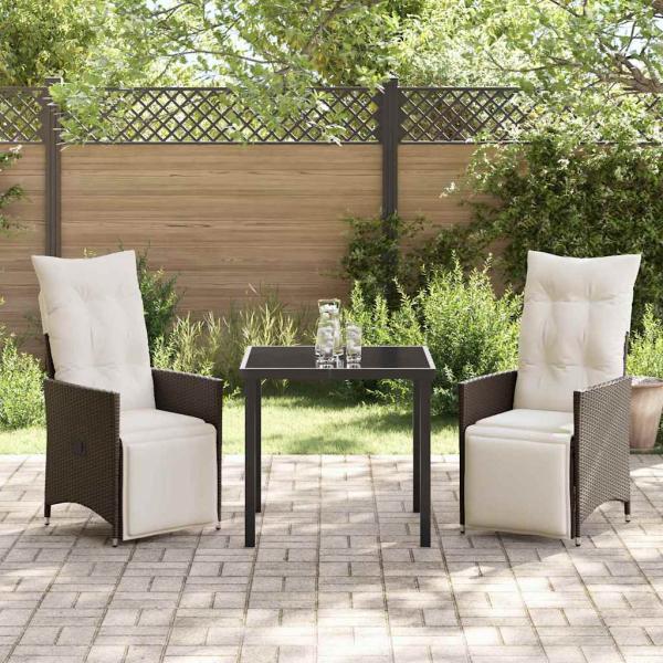 3-teiliges Garten-Ess-Set mit Kissen Braun Poly-Rattan