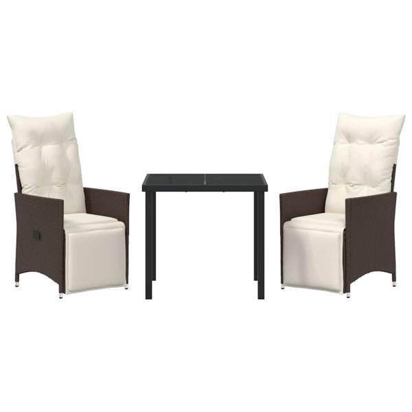 3-teiliges Garten-Ess-Set mit Kissen Braun Poly-Rattan