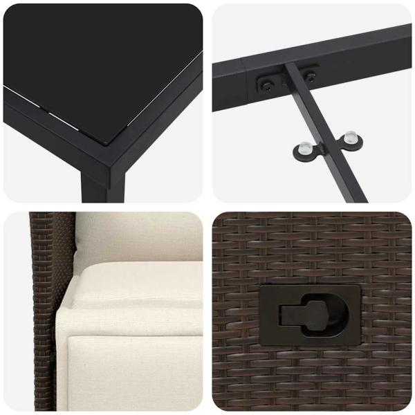 3-teiliges Garten-Ess-Set mit Kissen Braun Poly-Rattan