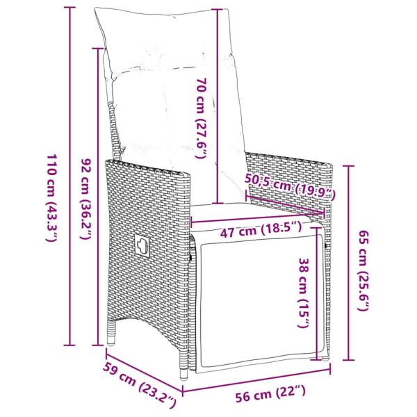 3-teiliges Garten-Ess-Set mit Kissen Braun Poly-Rattan