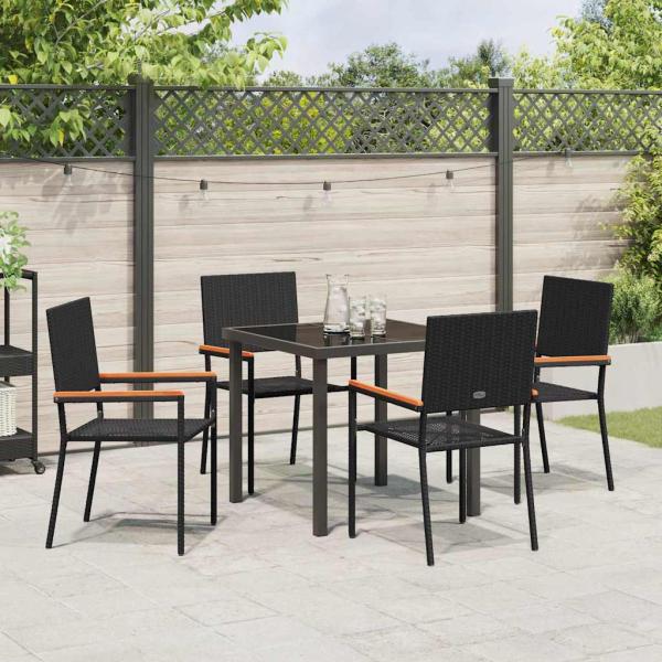 5-teiliges Garten-Essset Schwarz Poly Rattan