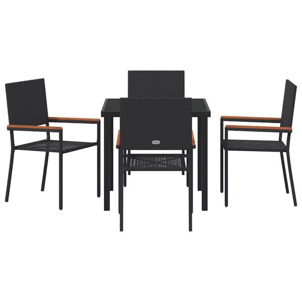 5-teiliges Garten-Essset Schwarz Poly Rattan