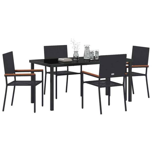 5-teiliges Garten Essset Schwarz Poly Rattan