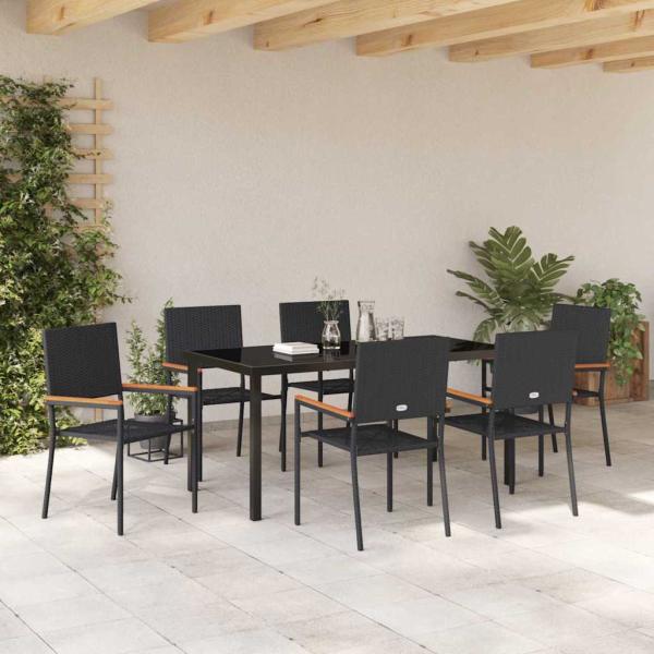 7-teiliges Garten-Essset Schwarz Poly-Rattan