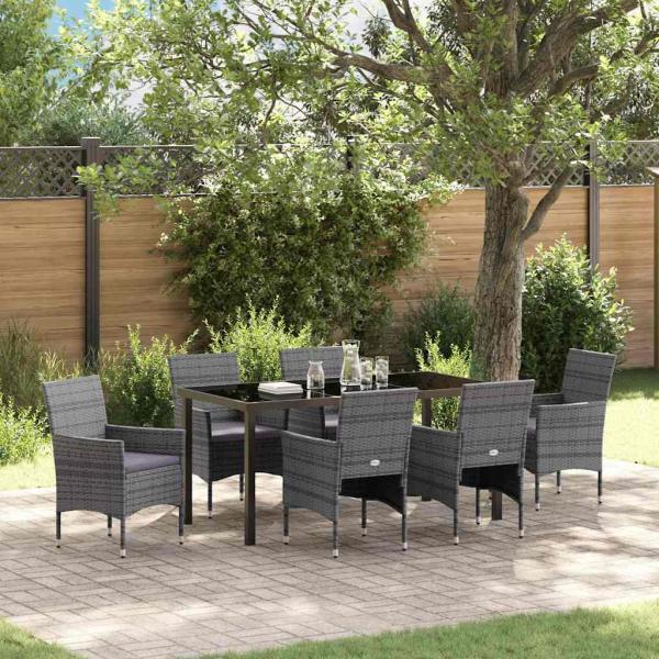 ARDEBO.de - 7-teiliges Garten-Essset Grau Poly-Rattan
