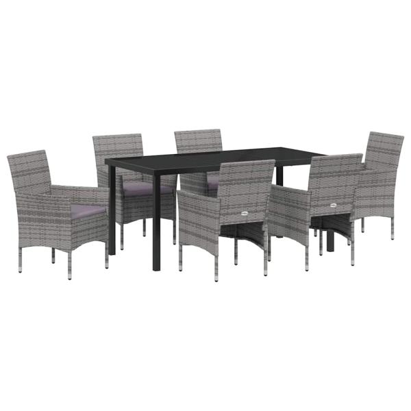 7-teiliges Garten-Essset Grau Poly-Rattan