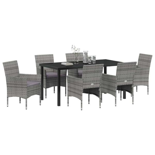 7-teiliges Garten-Essset Grau Poly-Rattan