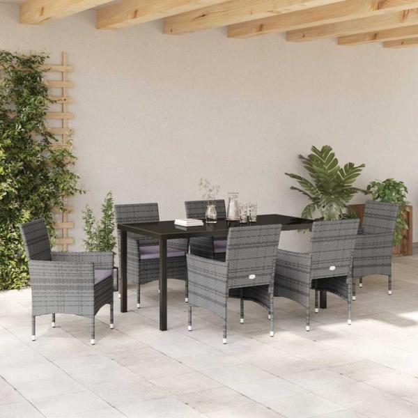 7-teiliges Garten-Essset Grau Poly-Rattan
