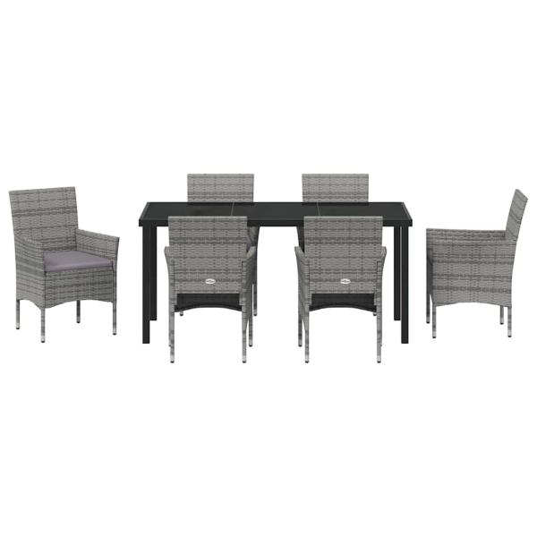 7-teiliges Garten-Essset Grau Poly-Rattan