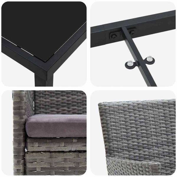 7-teiliges Garten-Essset Grau Poly-Rattan