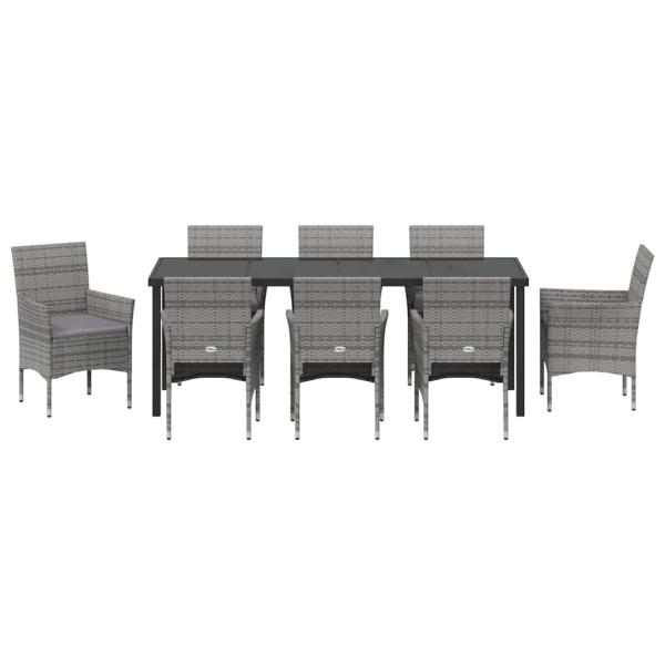 ARDEBO.de - 9-teiliges Garten-Essset Grau Poly-Rattan