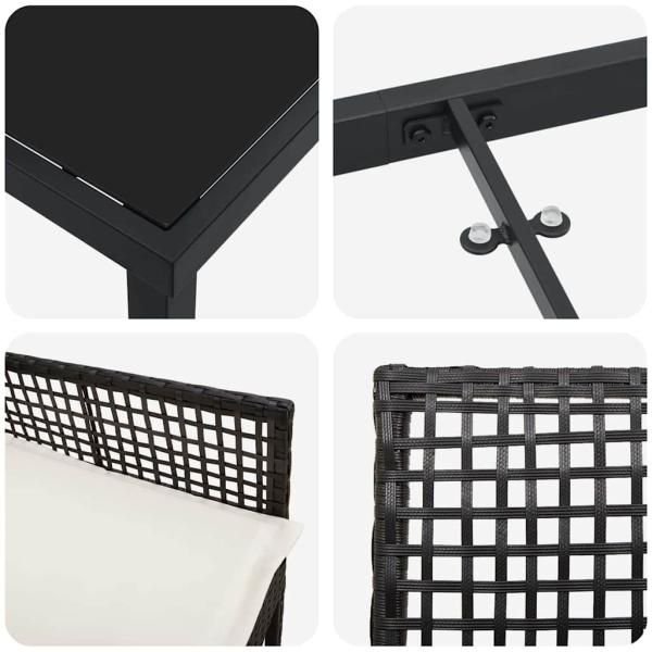 7-teiliges Garten Essset mit Kissen Schwarzes Poly-Rattan