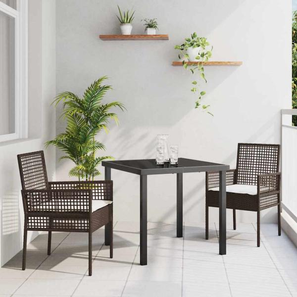 ARDEBO.de - 3-teilige Garten Esstisch Set mit Kissen Braun Poly Rattan