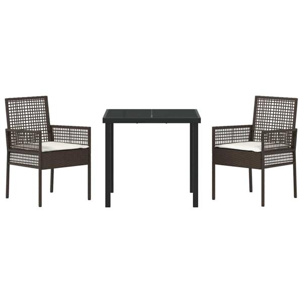 3-teilige Garten Esstisch Set mit Kissen Braun Poly Rattan