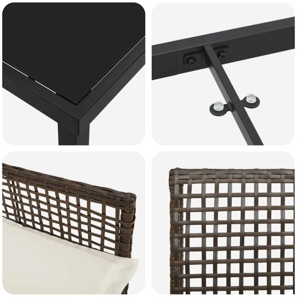 3-teilige Garten Esstisch Set mit Kissen Braun Poly Rattan