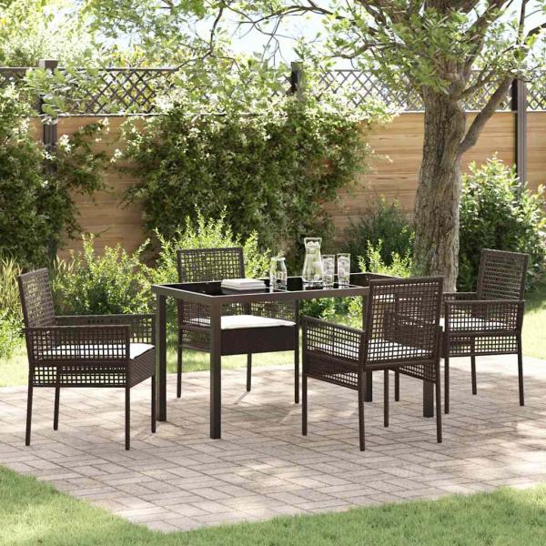 ARDEBO.de - 5-teiliges Garten Essset mit Kissen Braun Poly Rattan