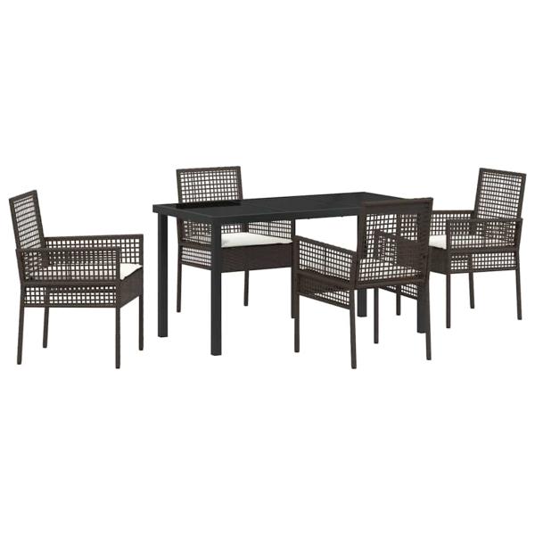 5-teiliges Garten Essset mit Kissen Braun Poly Rattan