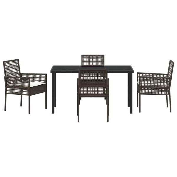5-teiliges Garten Essset mit Kissen Braun Poly Rattan