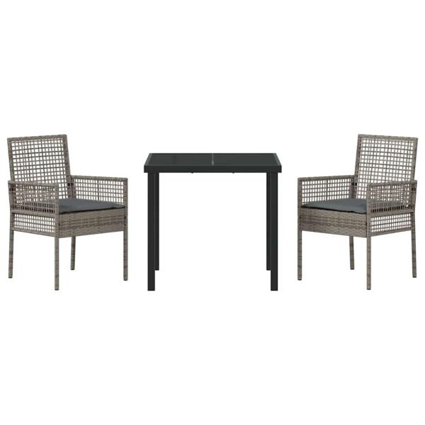 3-teiliges Garten Essset mit Kissen Grau Poly Rattan