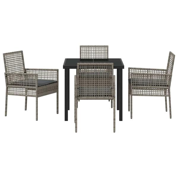 5-teiliges Garten-Esszimmer-Set mit Kissen Grau Poly-Rattan